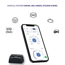 Load image into Gallery viewer, GaragePro OBD Scan Tool Standard displaying live data on mobile app with icons for Engine, ABS, Airbag, EPS, and more