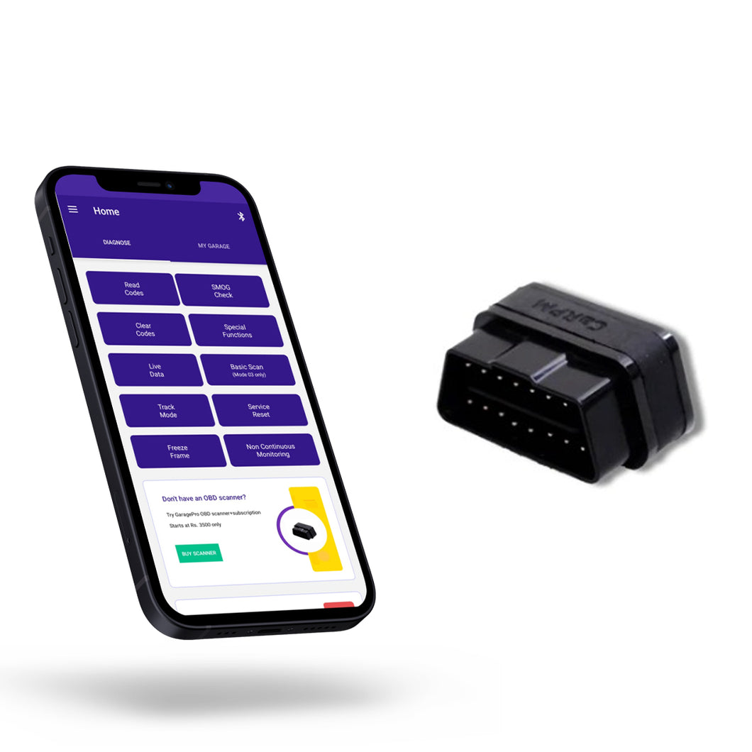 GaragePro OBD Scan Tool Standard displayed with mobile app interface for vehicle diagnostics